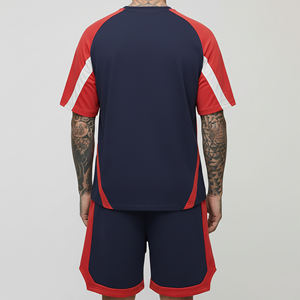 Conjunto Deportivo Personalizado 2025 con Logotipo Bordado, Talla Grande para Hombre, Camiseta de Gimnasio Elástica de 2 Piezas, 100% Algodón, Bloques de Color, Ligero - Product Image 3