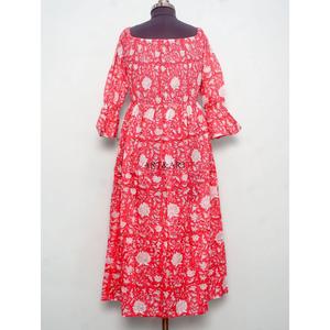 Vestido maxi de algodón 100% puro para mujer, estampado floral indio hecho a mano, manga acampanada, dulce, cómodo, informal, sencillo para la noche. - Product Image 6