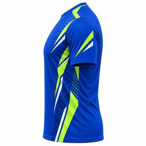 Camiseta Deportiva de Manga Corta para Hombre, con Patrón Geométrico Azul y Amarillo, Cuello Redondo, Tejido de Poliéster, Secado Rápido, Corte Regular - Product Image 3