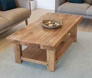 Mesa de Centro Premium para Sala de Estar Hecha de Madera Sólida con Estante Inferior Rectangular Minimalista y Funcional, de Larga Duración - Product Image 1