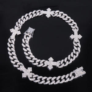 Men's S925 Gold Plated Cuban <b>Chain</b> Necklace with Cross Lab Grown Crystal Hip Hop Style Wedding Gift Everyday Wear - Product Image 6