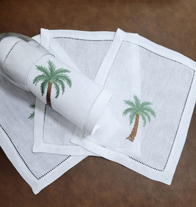 Servilletas de cóctel plegables de lino bordadas a mano con palmeras, con dobladillo, duraderas, reutilizables, para el hogar, restaurantes, días festivos y bares. - Product Image 4