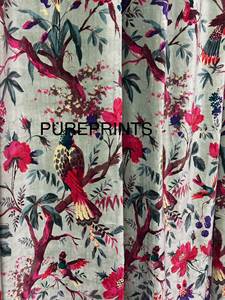 Sage Green Velvet <b>Curtain</b>: Bird Print Boho Drapes, Custom Size Vintage Style Cotton Velvet Luxury <b>Curtain</b> - Product Image 4