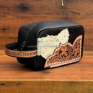 กระเป๋าเครื่องสำอางพกพาหนังวัวความจุขนาดใหญ่ - Product Image 3