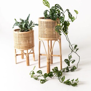 Wicker <b>Basket</b> Rattan Plant Stand Outdoors Hand Made Rattan Planter Shelf Holder <b>Display</b> Rack - Product Image 3