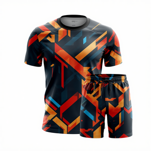 Men Geometric Silk Screen Printed Streetwear Summer Short <b>Set</b> - Product Image 1