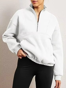 Sweat-shirt décontracté pour femme avec demi-fermeture éclair, col montant, manches longues, couleur unie et poche, idéal pour l'automne - Product Image 2