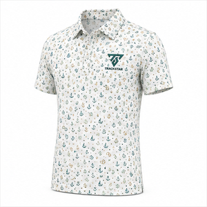 Polo pour homme Trackstar, blanc et vert, imprimé nautique, manches courtes, col boutonné, chemise de golf décontractée, logo personnalisé - Product Image 3