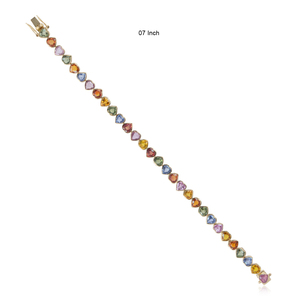 Pulsera de tenis de oro amarillo de 14k con zafiros multicolor engastados en bisel, forma de corazón, joyería fina hecha a mano, venta al por mayor - Product Image 6