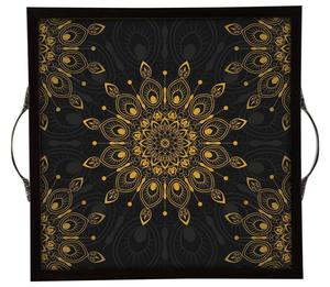 Golden Floral Printed Wooden Serving <b>Tray</b> Square Shaped <b>Large</b> Serving <b>Tray</b> for Decoration Home and Office Multipurpose for Gift - Product Image 1