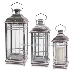 <b>Marvelous</b> Design Rose Gold Finish Metal Candle Lantern With Handle Sets of 2 Clear Glass & Hanging Use Tabletop Accessory - Product Image 3