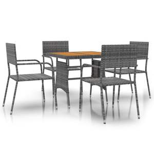 Ensemble de salle à manger d'extérieur moyen en rotin PE gris et bois d'acacia massif – Mobilier de jardin durable - Product Image 2