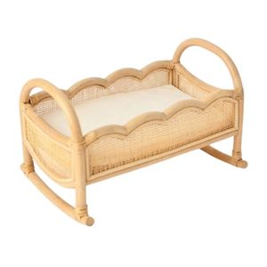 Adorable Rattan Doll Bassinet Rattan Doll Cradle Rocking Doll Bed for Children Role Play Baby Doll Furniture Wholesale - Product Image 2