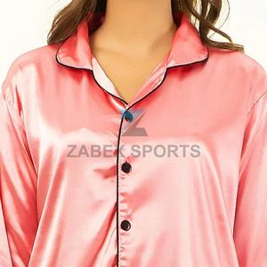 Ensemble de pyjama pour femme personnalisé OEM, vêtements de nuit en satin, respirant, séchage rapide, fermeture à cordon, manches longues, léger, vêtements de nuit d'été - Product Image 2