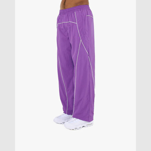 OEM <b>Men</b>’s Baggy Sweatpants Loose Fit Wide Leg Streetwear <b>Trousers</b> with <b>White</b> Piping Stripes Fashion Unisex Casual Nylon <b>Trouser</b> - Product Image 2