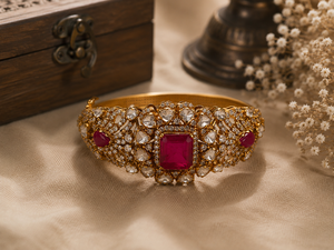 Gold Plated 925 Sterling Silver Moissanite Kundan Polki <b>Bracelet</b> for Women Indian Bridal Jewelry Wholesale Manufacturer - Product Image 4