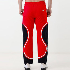 Pantalon de jogging décontracté rouge et noir à blocs de couleur, taille élastique avec cordon de serrage, poches latérales, respirant, poids moyen, idéal pour le printemps - Product Image 3