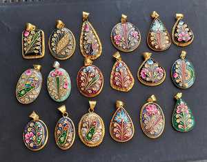 Wholesale Natural Crystal Brass Pendant High Quality hand-<b>painted</b> Minakari Agate <b>stone</b> traditional Pendant for Gift Jewelry Bulk - Product Image 1
