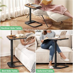 Mesa Auxiliar para TV con Altura Ajustable y Tapa Abatible para Sofá, Mesa para Aperitivos con Esquinas Metálicas Redondeadas - Product Image 5