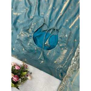 Magnifique robe de soirée Anarkali bleu Valam Fashion, taille L, comprend une robe, un bas et un dupatta - Product Image 5