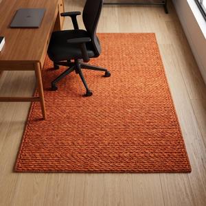 Tapis en laine de couleur unie terracotta premium, tissé à la main, texturé, bouclé, naturel, élégant, pour la décoration du sol - Product Image 3