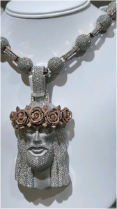 จี้พระเยซูแบบฮิปฮอปประดับเพชรโมอิสซาไนต์  จี้พระเยซูชุบทองคำขาว 925  จี้พระเยซูหัวพระเยซูแบบสั่งทำพิเศษประดับเพชรโมอิสซาไนต์ - Product Image 3