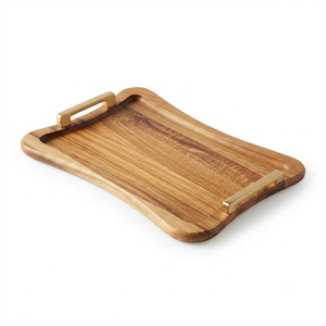 Bandeja de Servir de Madera Hecha a Mano con Asas de Metal, Bandeja Grande para Café, Té, Desayuno, Comida, Decoración de Mesa para Hogar, Restaurante, Hotel - Product Image 1