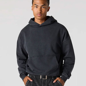 Streetwear Heavyweight <b>Thick</b> 350 Gram Cotton <b>Fleece</b> Hoodie Custom No String Heavyweight Custom Logo Black Color Pullover Hoodie - Product Image 2