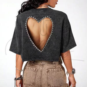 Novedades: Top Corto de Verano para Mujer, Manga Corta, Algodón Liso Teñido, Tops Cortos para Mujer, Logotipo Personalizado, Top Corto Transpirable para Mujer - Product Image 2