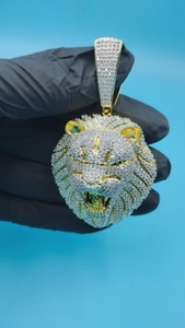 Pendentif Tête de Lion Entièrement Sertie de Moissanite en Argent Sterling 925 Plaqué Or, Breloque Hip Hop, Bijoux Thème Animal pour Homme - Product Image 6