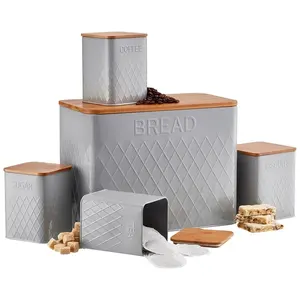 Wholesale manufacturer Vintage Kitchen Stainless Steel Bread Box Canister Set