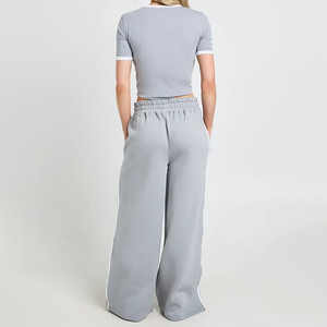 Offre Spéciale – Ensemble 2 Pièces Femme : Pantalon de Survêtement Gris en Polaire Coupe Ample et Haut à Manches Courtes Col Rond Couleur Unie – Tenue Décontractée Sportive Longueur Entière - Product Image 2