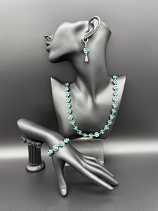 Natural Sterling Silver <b>Malachite</b> Victorian Style Multi Fire Color Necklace <b>Bracelet</b> Earrings Handmade Jewelry Set for Women - Product Image 6