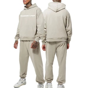 Factory Heavy Fleece Full Length No Strings Hooded <b>Hoodies</b> Custom Logo Tracksuits for Men Elastic Waist Sweatsuit - Product Image 2