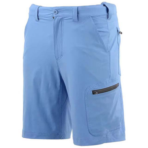 Shorts cargo pour homme, couleur unie, taille mi-haute, fermeture à cordon, séchage rapide, respirant, tissu tricoté, bleu clair, 100% coton - Product Image 1