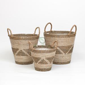 Panier à linge multifonctionnel coloré en jonc de mer avec poignées paniers de paille pour le stockage à la maison emballé en boîte - Product Image 6