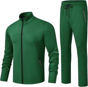 Chándal verde para hombre con cremallera completa, chaqueta de color sólido con cuello alto, ropa informal transpirable de poliéster. - Product Image 2