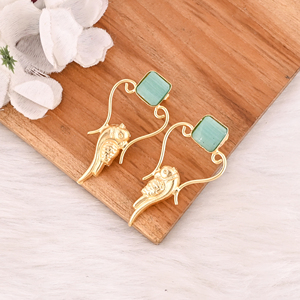 Handmade Gold Plated Green Cat's Eye Gemstone Brass Earrings Trendy Fashion <b>Statement</b> Jewelry for Women - Product Image 4