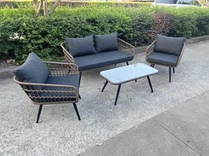 Contemporary <b>Rattan</b> Outdoor <b>Sofa</b> Set with Coffee Table Garden Seating 4 Person Weather Resistant Patio Furniture - Product Image 3