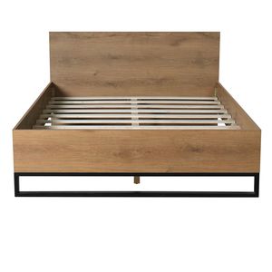 Struttura letto matrimoniale in legno ingegnerizzato, colori naturale e nero, prodotto durevole in legno - Product Image 5