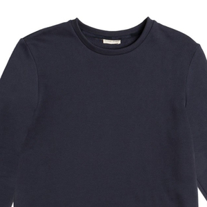 Sweat-shirt à col rond bleu marine pour homme avec ourlet et poignets gris, coupe classique, en coton tricoté, pull décontracté pour l'automne - Product Image 5