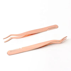 Rose Gold Stainless Steel Eyelash Comb Tweezer Curved Tip False Lash Applicator Tweezer with Comb 2 in 1 Lash <b>Tools</b> High Quality - Product Image 1