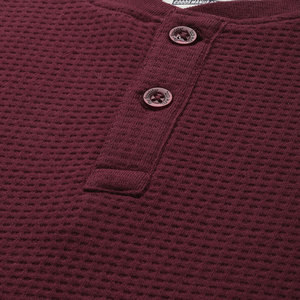 Camiseta de Manga Corta para Hombre, Personalizable, Tejido Waffle, Color Sólido, Cuello Redondo, Corte Ajustado, Estilo Casual, Color Borgoña - Product Image 5