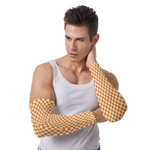 Manchon de bras à carreaux orange et blanc, anti-UV, compression, rafraîchissant, pour le cyclisme, les sports de plein air, unisexe, adulte, design respirant - Product Image 3