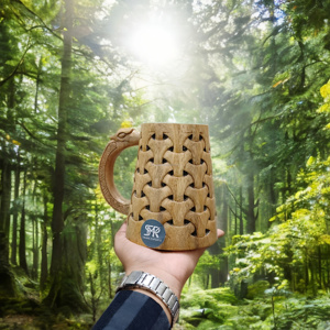 Jarra de cerveza de madera rústica hecha a mano, taza de madera tallada sostenible respetuosa con el medio ambiente para cerveza, café, té y decoración de Bar en casa - Product Image 3