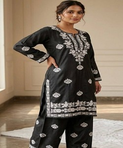 Conjunto de Kurta de Algodón Negro para Mujer, Estilo Tradicional Holgado, Largo Midi, Ropa Casual, Estilo India Pakistán 85158 BS:-157 - Product Image 2