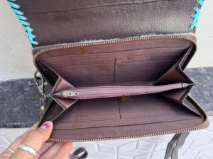 Funda de teléfono de cuero tallado a mano, elegante piel de vaca, diseño único, carteras de cuero de Color turquesa para mujer - Product Image 6