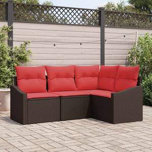 Juego de muebles de patio de ratán sintético marrón de 4 piezas con cojines, juego de sofás - Product Image 1