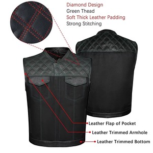 <b>Men</b> Genuine <b>Leather</b> Motorcycle Vest Sleeveless <b>Jacket</b> Stand Collar Zipper Solid Front Multiple Pockets Club Style Winter Riding - Product Image 5