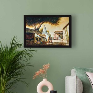 Arte de Pared Enmarcado ArtX, Escena de Pueblo Rajastaní Hecha a Mano en Papel, Pintura de Naturaleza Multicolor, 18 x 12 Pulgadas, Decoración para Sala de Estar - Product Image 4